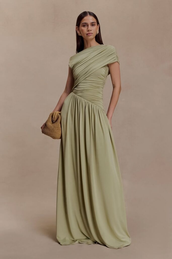 ayeshya slinky asymmetric maxi dress sage