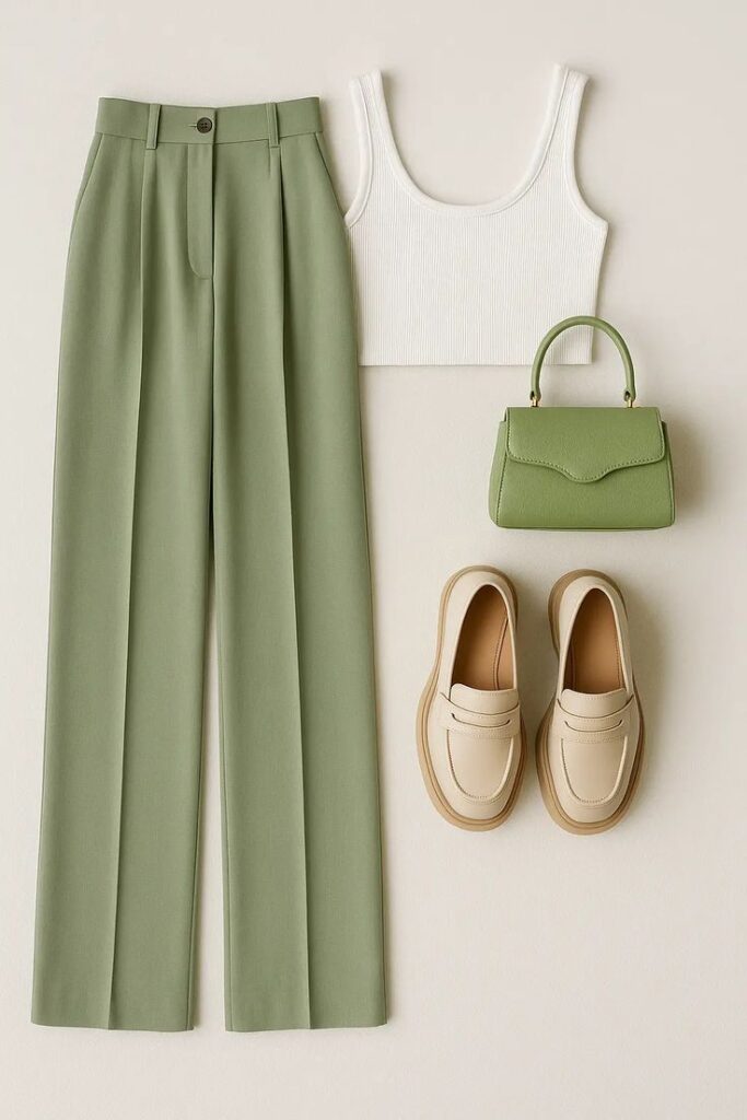 minimalist sage green outfit aesthetic 🍃