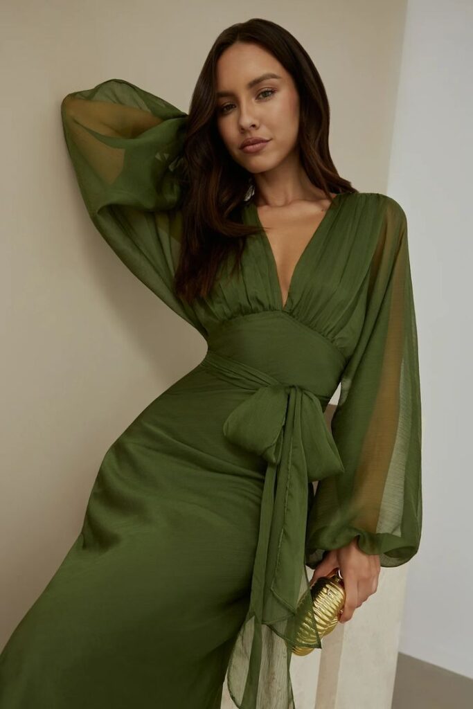 our nostalgia long sleeve maxi dress green