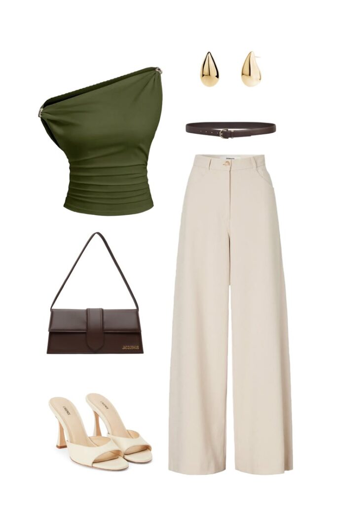 spring calm beige green outfit